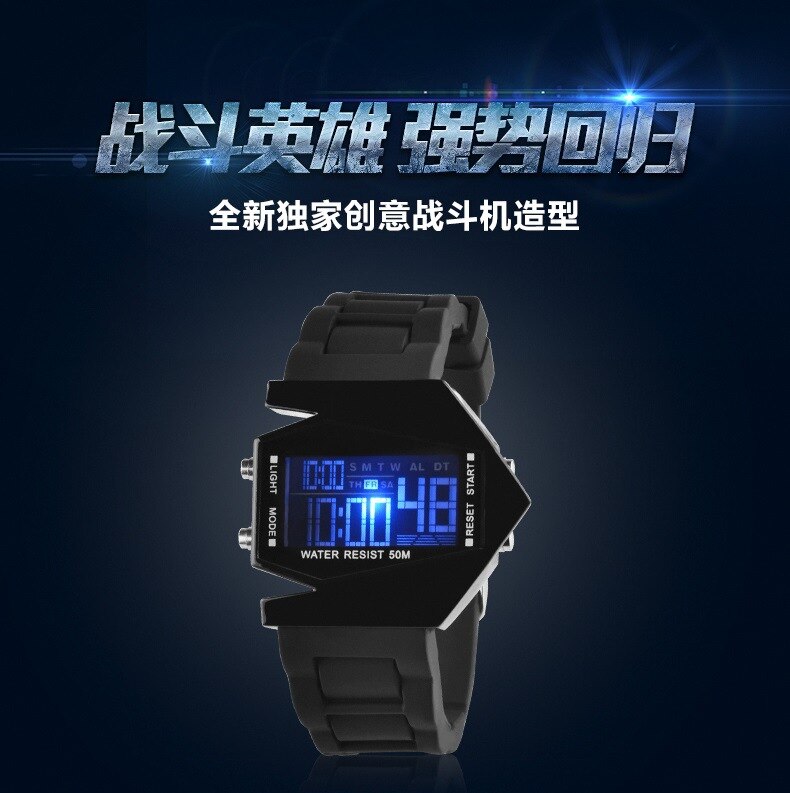 New Electronic Aviation Watch Men LED Digital Watches Men Aircraft Electronic Watch Students Sports Silicone Square Wrist Watch