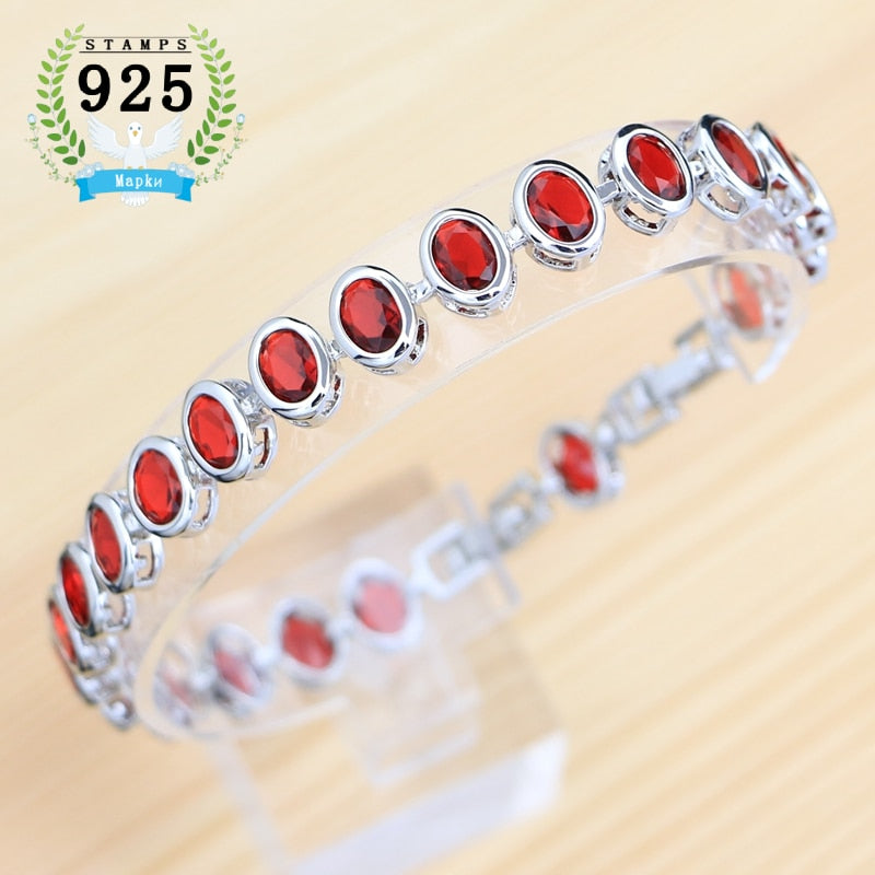 925 Sterling Silver Sapphire Bracelet, Adjustable 19cm+2cm, for Woman