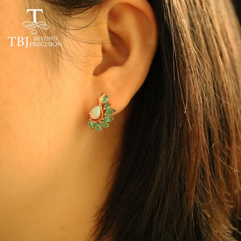 Eyes catching colorful Opal emerald clasp earring natural gemstones fine jewelry for women wife mom  925 sterling silver tbj\"\"