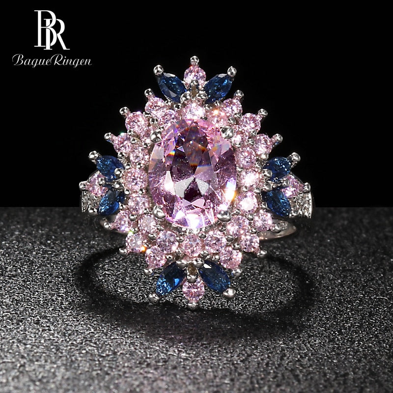Silver 925 Flower Shaped Gemstone Ring for Women