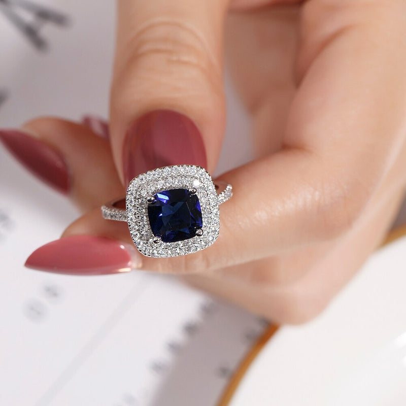 6 style Real 925 Sterling Silver Rings finger Jewelry Eternal natural Blue Sapphire Wedding Engagement Ring for Women