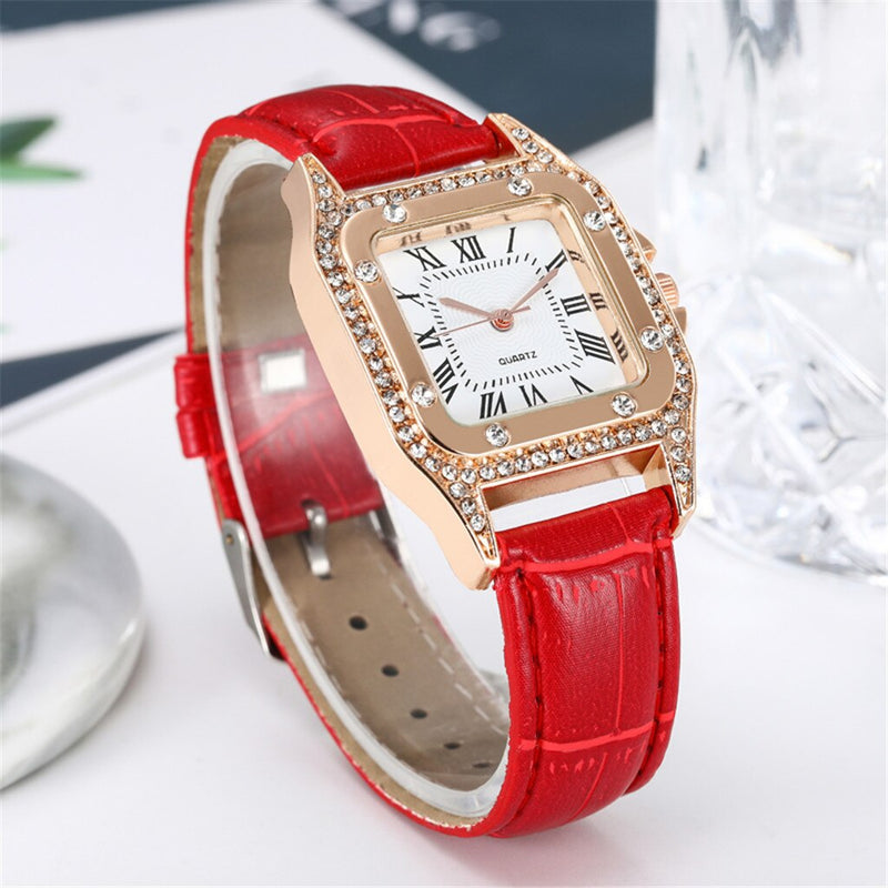 Luxury Women Metal Steel Strip Square Quartz Wristwatch