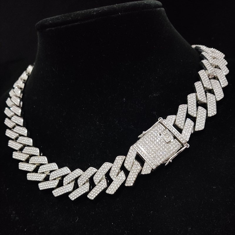 Silver Rhombus Cuban Chain Necklace, 20mm, for Men and Women