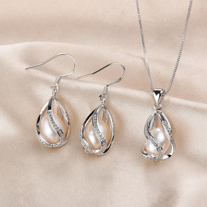 925 Sterling Silver Natural Freshwater Pearl Jewelry Sets for Women