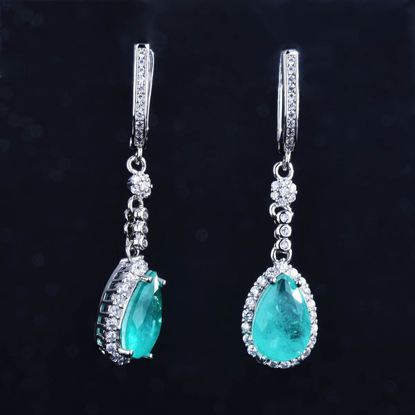 Luxury Wedding Silver 925 Accessories Set For Bride Paraiba Water Drop Tourmaline Gemstone Ring Necklace Earring Jewelry Sets