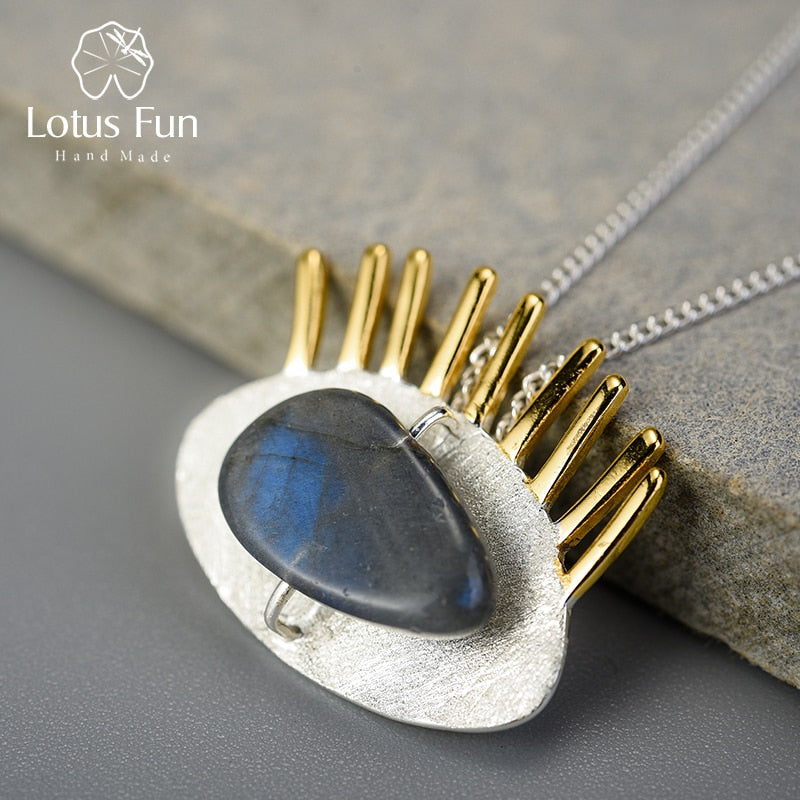 925 Sterling Silver Labradorite Gold Eyelashes Pendant for Women