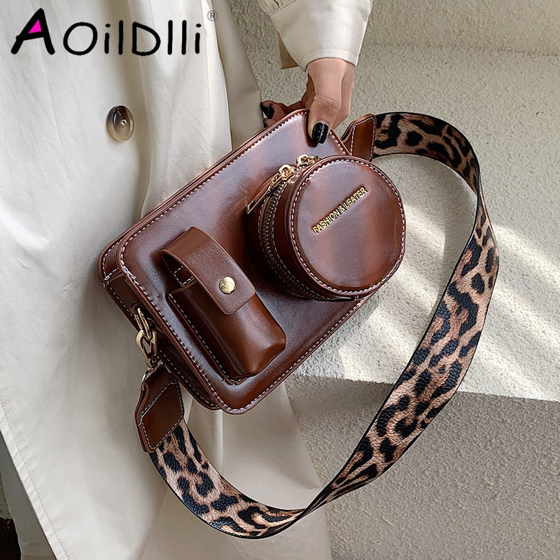 Leather Vintage Camera Shape Shoulder Bag for Women