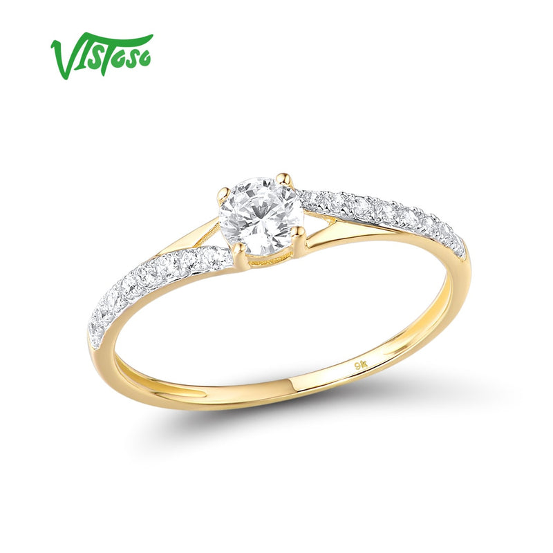 9K Yellow Gold Sparkling White CZ Promise Ring for Women