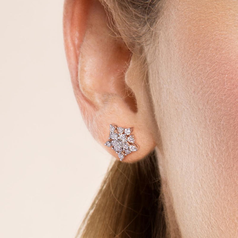 14K Rose Gold Sparkly Diamond Star Stud Earrings for Women