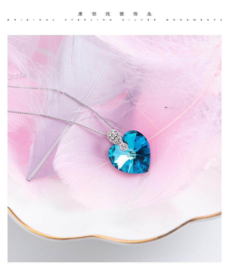 New High Quality 925 Sterling Silver Marine Heart Pendant Necklace