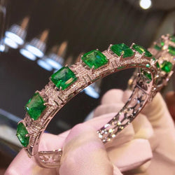 BLACK ANGEL New Simulation Natural Emerald Bracelet For Women 18k Platinum Plated Luxury Diamond Ladys Jewelry Christmas Gifts