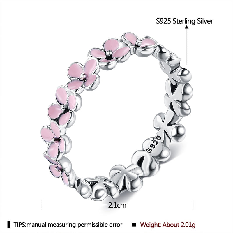 LEKANI S925 Sterling Silver Rings For Women Pink Garland Silver Color Ring Anniversary Gifts Party Accessories Fine Jewelry