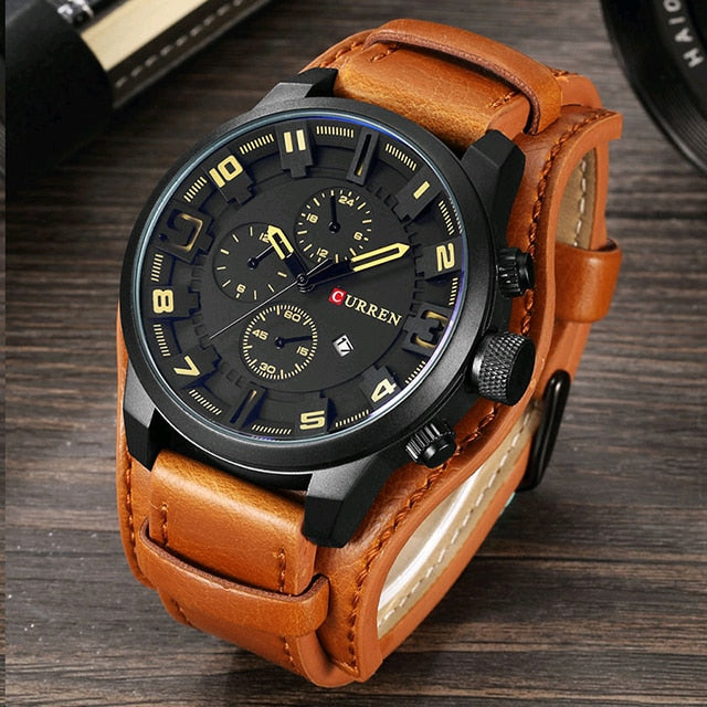 Stainless Steel Leather Quartz Watch for Men