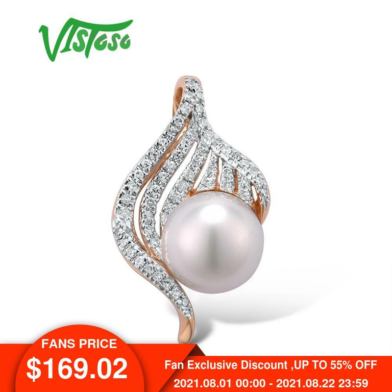 14K Rose Gold Freshwater Pearl Diamond Pendant for Women