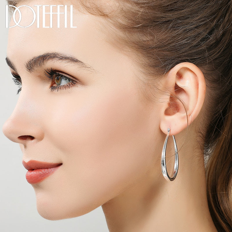 DOTEFFIL High Quality 925 Sterling Silver Smooth 41mm Hoop Earrings