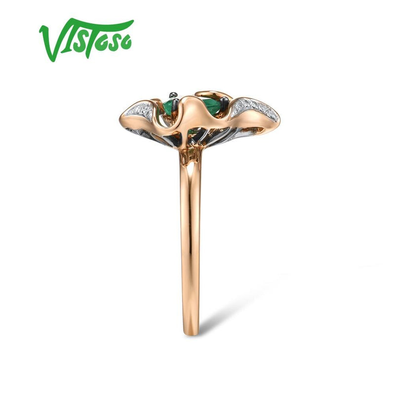 14K Rose Gold Emerald and Diamond Ring for Women