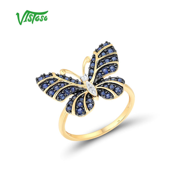 9K Yellow Gold Lab Created Sapphire and Topaz Butterfly Ring for Women