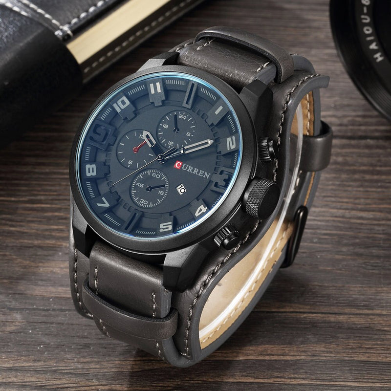 Stainless Steel Leather Quartz Watch for Men