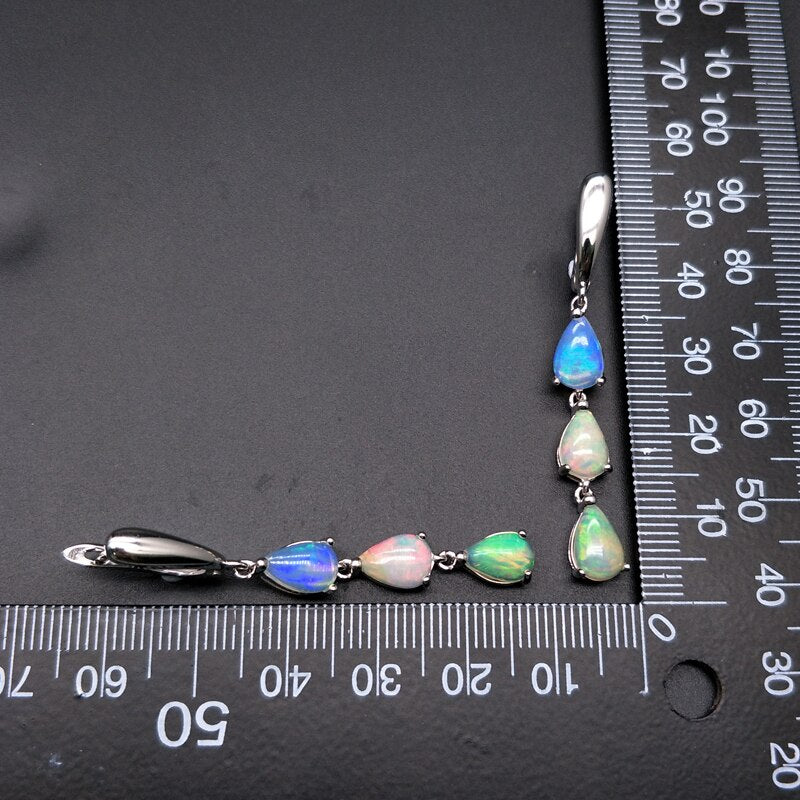 925 Sterling Silver Long style Natural Ethiopian Opal Gemstone Earrings