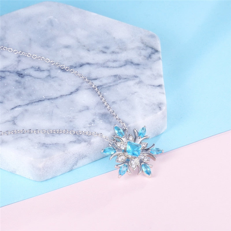Bague Ringen Fashion Snowflake Pendant Necklace 925 Sterling Silver
