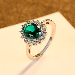 CZCITY Luxury Princess Diana Emerald Ruby Sapphire Ring in 925 Sterling Silver