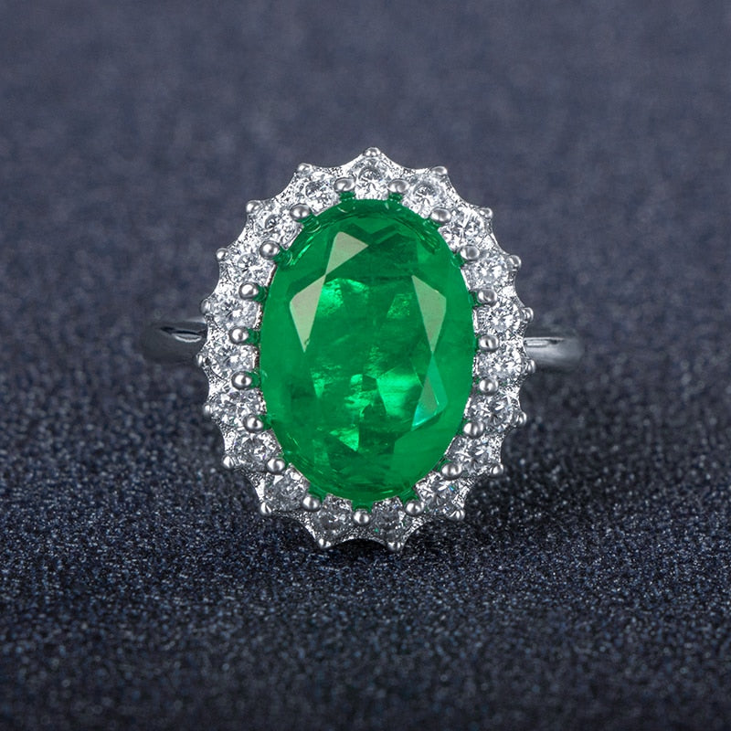 925 Sterling Silver Green Emerald Gemstone Ring for Women