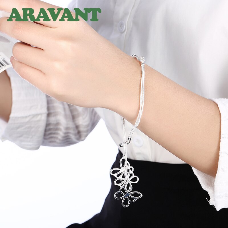 925 Sterling Silver Butterfly Link Chain Bracelet&Bangle For Women Silver Jewelry