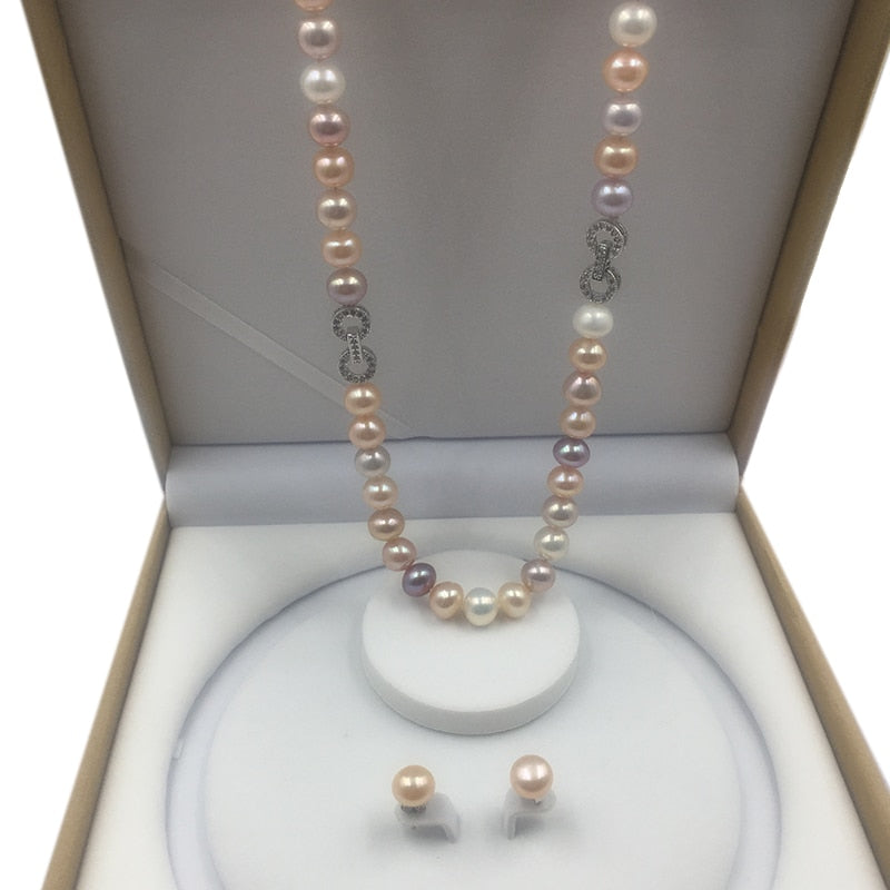 Freshwater Pearl Necklace, Bracelet, and Earring Set for Women