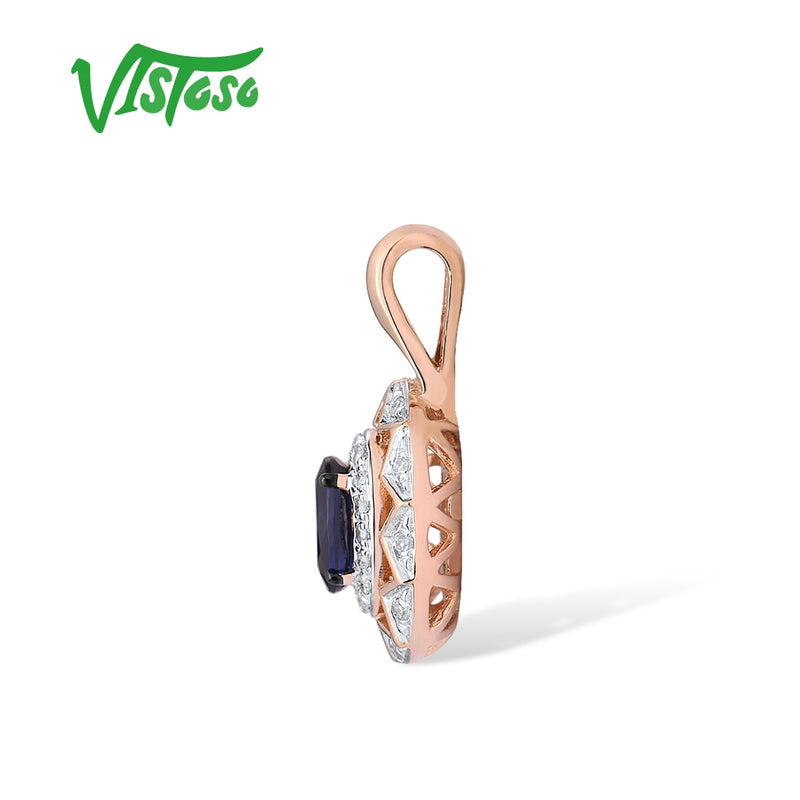 14K Rose Gold Diamond and Sapphire Pendant for Women