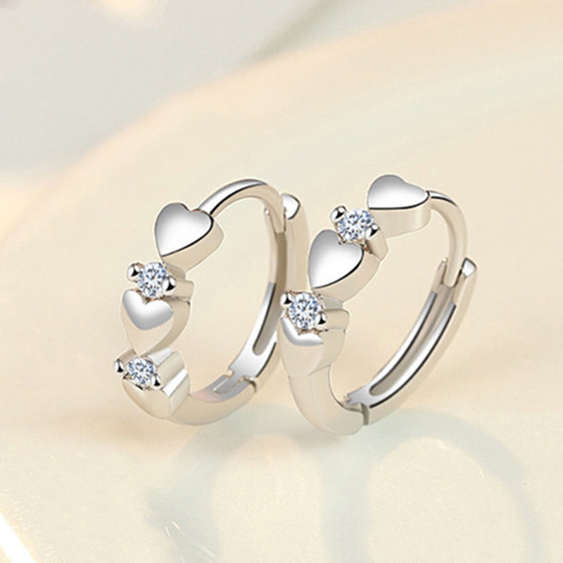 Fashion Small 925 Sterling Silver Heart Zircon Earrings
