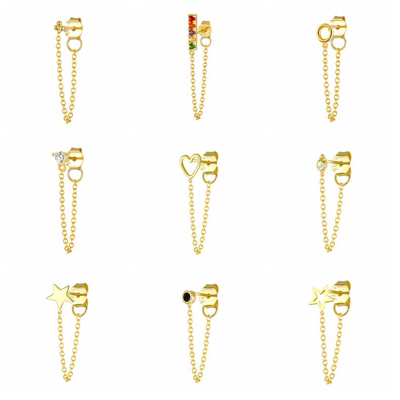 925 Sterling Silver Back Chain Hanging Stud Earrings