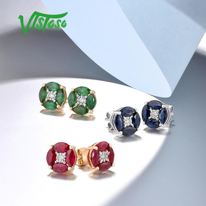 14K Gold Marquise Emerald, Blue Sapphire, Ruby Stud Earrings for Lady