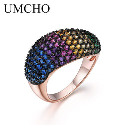 UMCHO 925 Sterling Silver Colorful Rainbow Gemstones Ring
