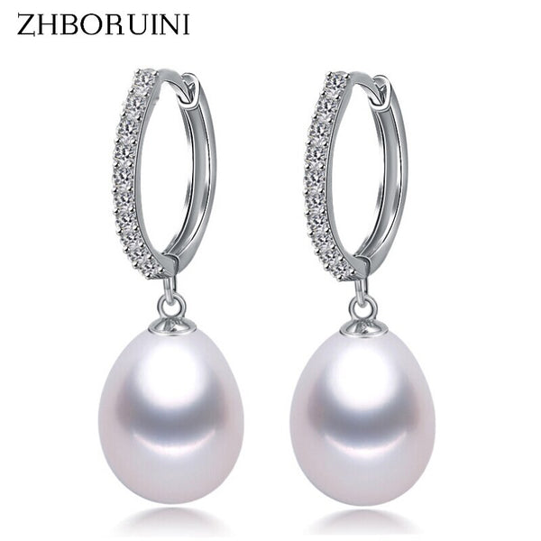 ZHBORUINI 925 Sterling Silver Genuine Natural Freshwater Pearls Earrings
