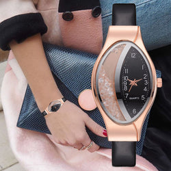 Fashion Luxury Leather Strap Ellipse Rhinestone Quartz Watch For Women