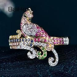 14K Yellow Gold Bird Ring with Sapphire, Diamond & Tsavorite for Women