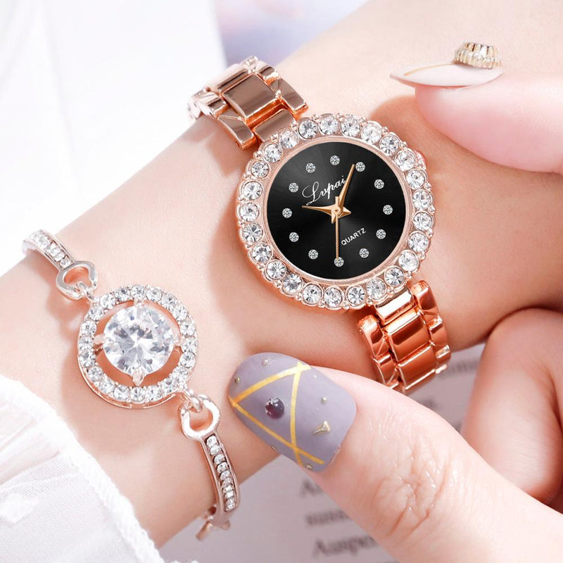 LVPAI Luxury Fashion Quartz Geometric Bracelet Watches Set For Women