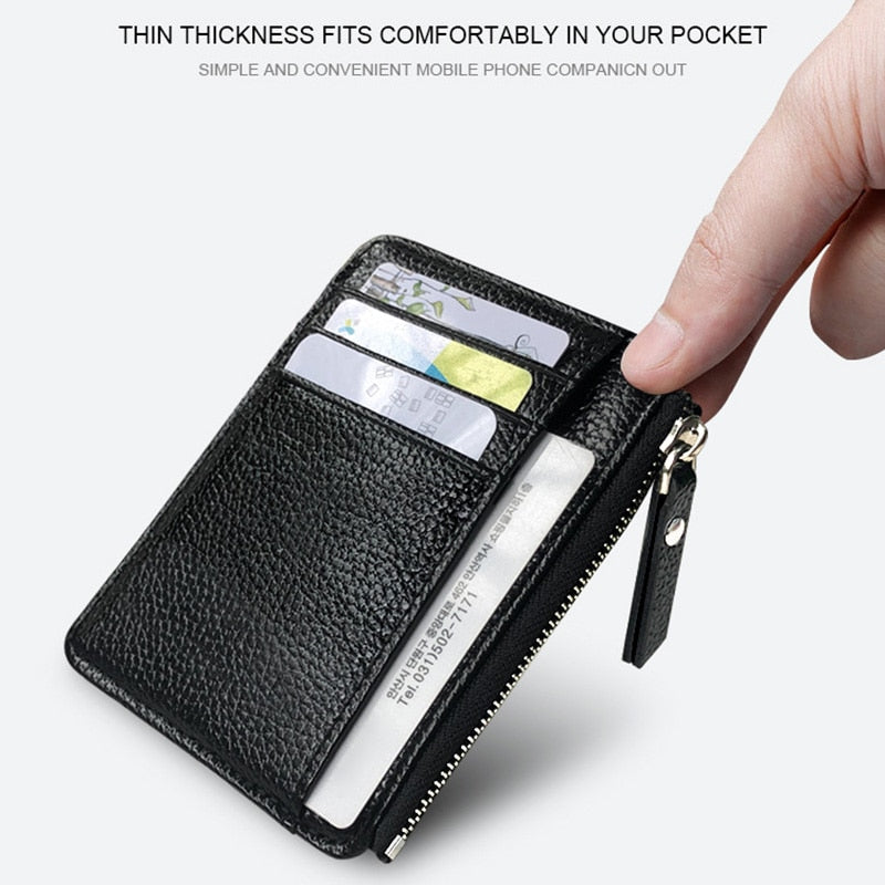 Men Wallet Solid Color Textured PU Zipper Card Holder Mini Coin Purse H9
