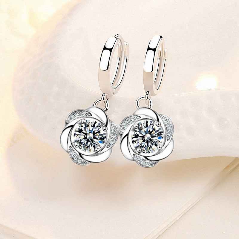 NEHZY925 Sterling Silver New Womens Fashion Jewelry High Quality Blue Pink Crystal Zircon Simple Flower Earrings