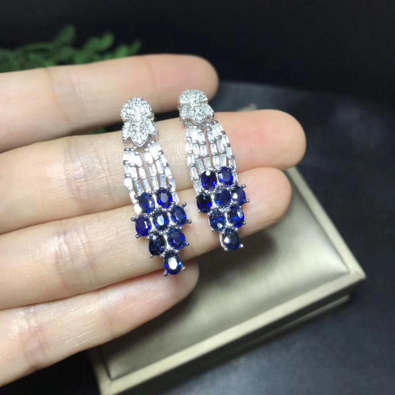 925 Pure Silver Natural Sapphire Tassel Earrings