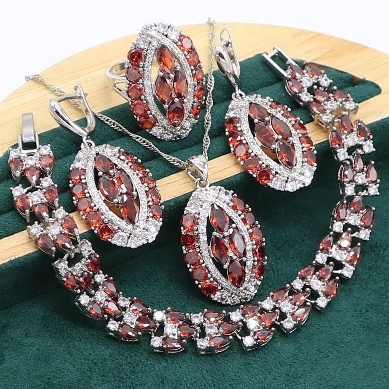 925 Silver Red Garnet Jewelry Set for Women