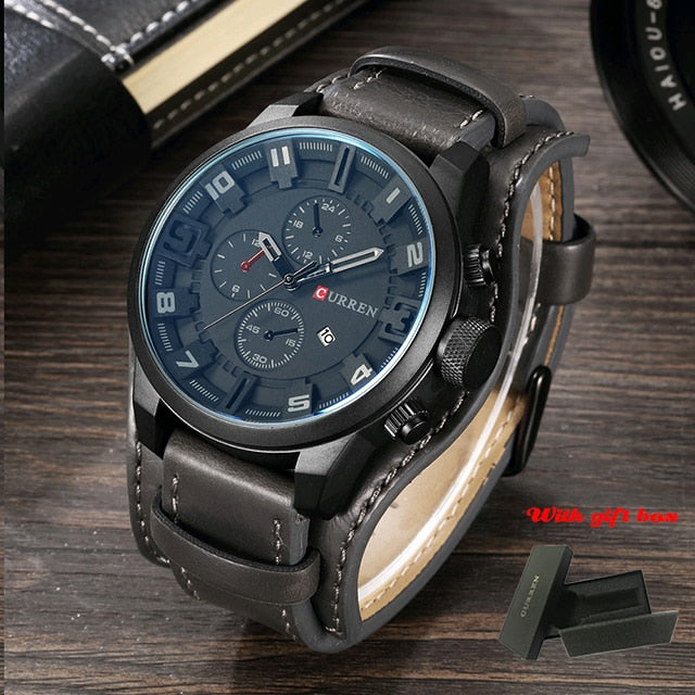 Stainless Steel Leather Quartz Watch for Men