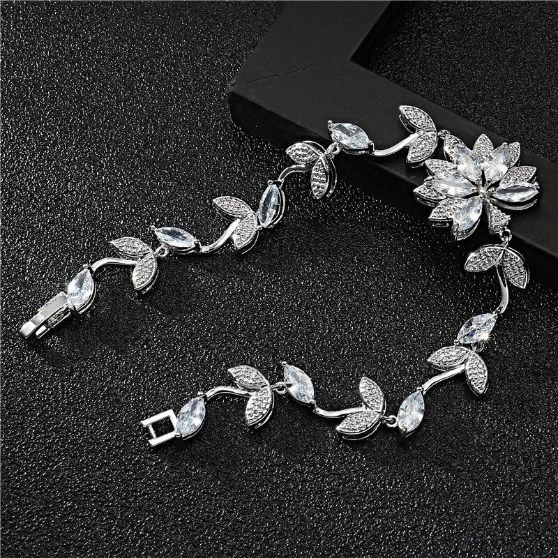 Sterling Silver Leaf Gemstone Bracelet for Women