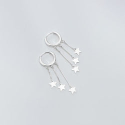 Anenjery 925 Sterling Silver Trendy Star Tassel Small Hoop Earrings