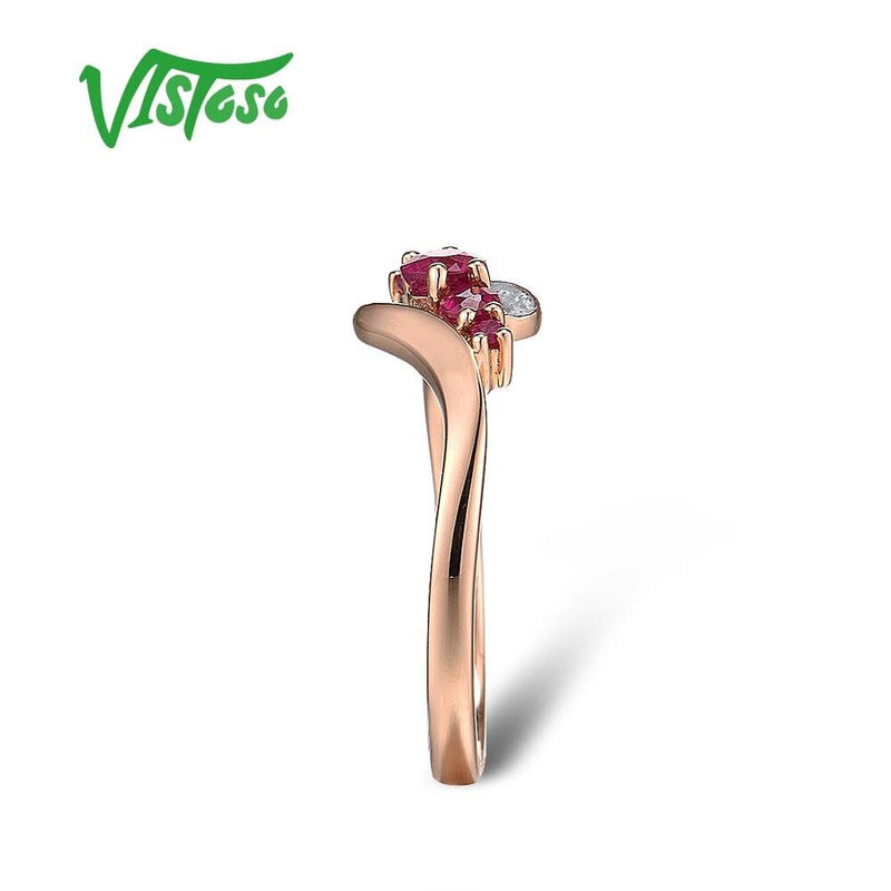 14K Rose Gold Sparkling Red Ruby Diamond Ring for Women