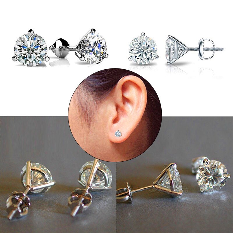 925 Sterling Silver Luxury 6/7/8mm Round Lab Diamond Stud Earrings