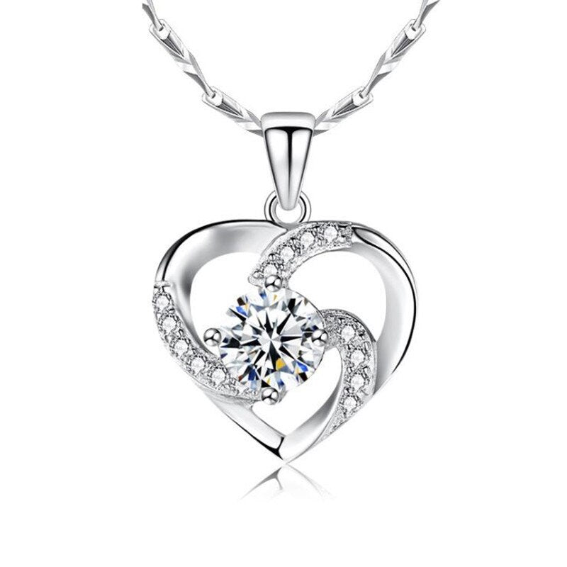 KOFSAC 925 Sterling Silver Luxury Crystal CZ Heart Pendant Choker Necklace