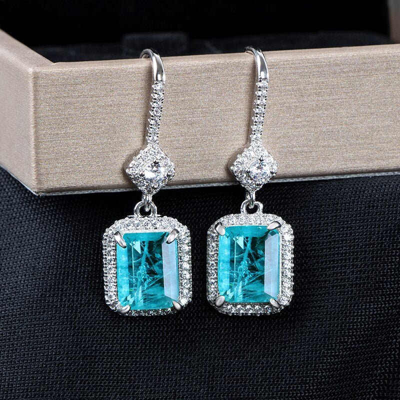 Gold Emerald Paraiba Gemstones 8x10mm Drop Earrings for Women