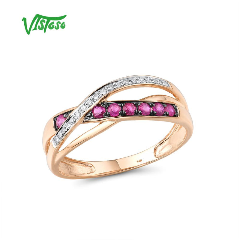 14K Yellow/Rose Gold Diamond Emerald Ruby Ring for Her