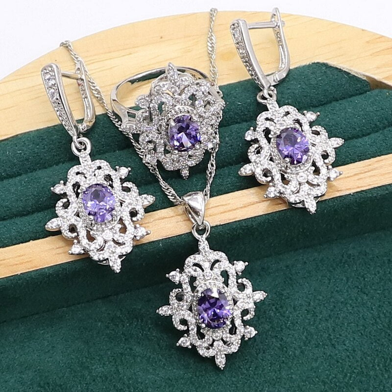 Sterling Silver Purple Amethyst Jewelry Set for Women